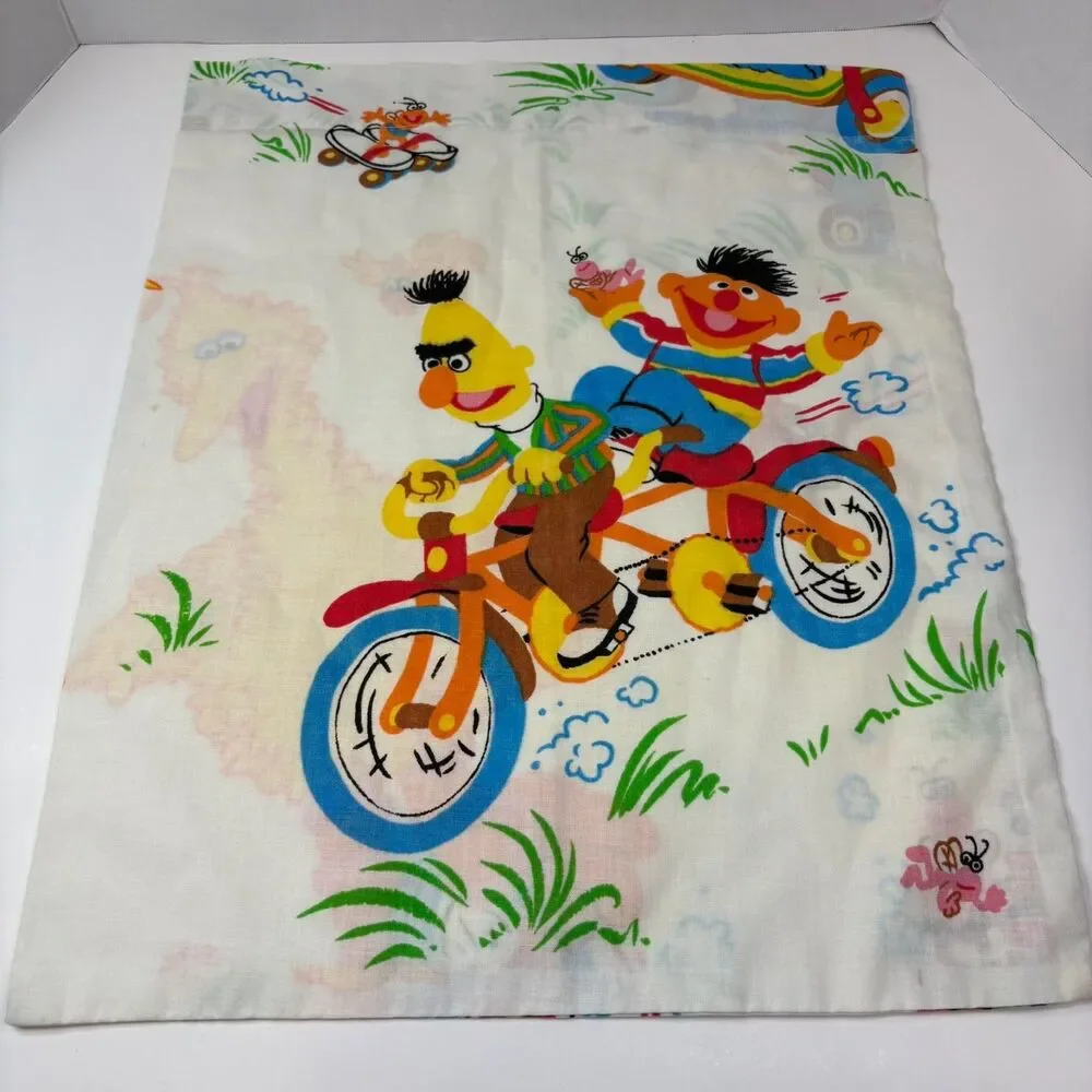 Sesame Street Vintage 1970's Repurposed Handmade Toddler Pillow Case Bert Ernie
